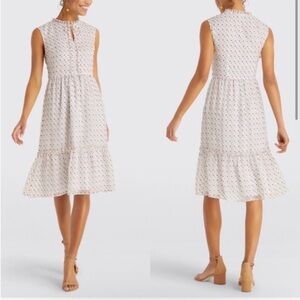 DRAPER JAMES Multicolor Swiss Polka Dot White Tiered Dress Size 12